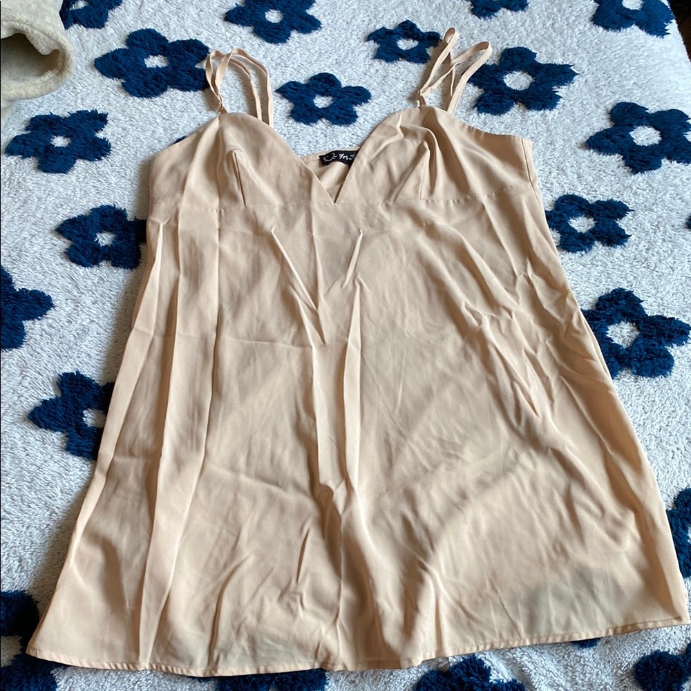 For Love And Lemons Tan Cream Fitted Camisole Dress